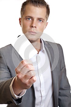 Businessman showing an empty business card