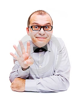 Businessman showing four fingers