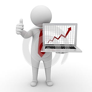 Businessman showing growth graph from laptop