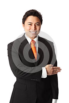 Businessman showing with his hand