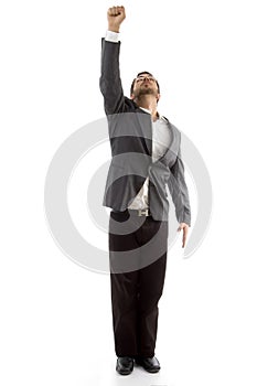 Businessman showing his punch upward