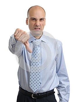 Businessman showing his thumb down