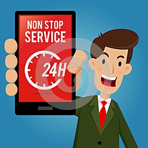 Businessman Showing Non Stop Service on Smartphone