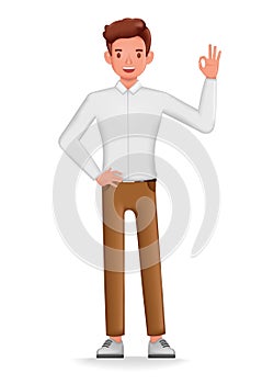 Businessman showing ok sign character design. 3d vector illustration