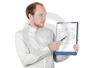 Businessman showing paper document isolated