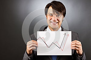 Businessman showing a rising graph, representing business growth