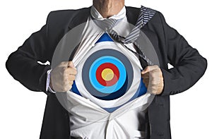 Businessman showing a target under his shirt