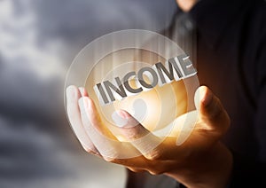 Businessman showing text income concept