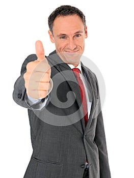 Businessman showing thumbs up