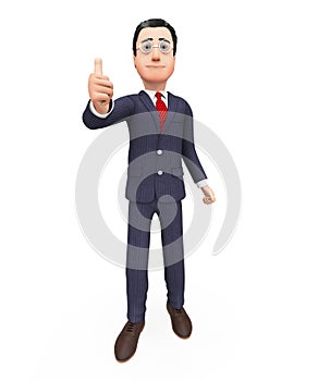 Businessman Shows Approval Represents Thumb Up And Approved