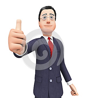 Businessman Shows Approval Represents Thumbs Up And Agreement