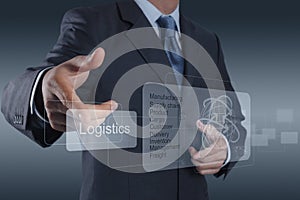 Businessman shows logistics diagram as concept