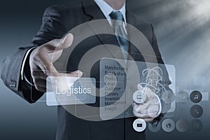 Businessman shows logistics diagram as concept