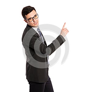 Businessman shows on a white background