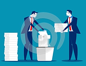 A Businessman is shredding important documents. Concept business vector illustration