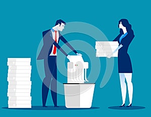 A Businessman is shredding important documents. Concept business vector illustration