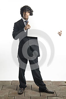 Businessman with sign