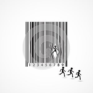 Businessman sign with dilapidation barcode. Cartoon,business concept.