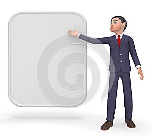 Businessman With Sign Indicates Blank Space And Biz