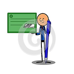 businessman signing check with pen