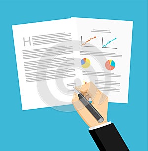 Businessman signing a contract illustration. Agreement concept. Business dealing