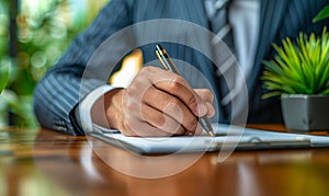 Businessman Signing Contract with a Pen. Generative ai