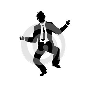 Businessman silhouette of a man in a suit and tie Dance. Sings. Success. Vector.