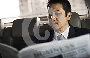 Businessman Sit Read Newspaper Inside Car