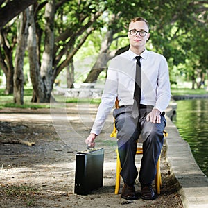 Businessman Sitting Chair Forest Green Concept