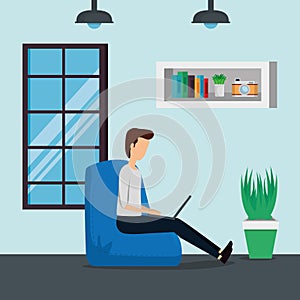 businessman sitting chair with laptop technology