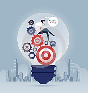 Businessman sitting on gear for create idea - Business concept vector