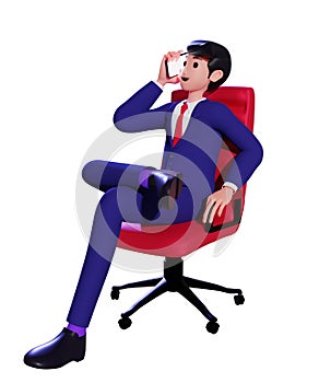 Businessman sitting in an office chair and talking on the smartphone. A man with a business suit on the phone call