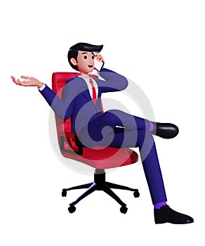 Businessman sitting in an office chair and talking on the smartphone. A man with a business suit on the phone call