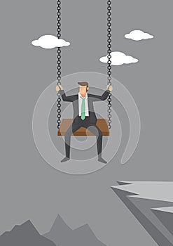 Businessman Sitting on Swing over Mountain Cliff Vector Illustration