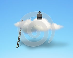 Businessman sitting and thinking on cloud