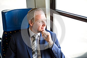 Businessman sitting in a train