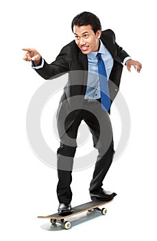 Businessman on skateboard