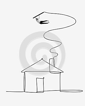 Businessman sketching house symbolizing freelance work, innovative approaches in business, construction and growth of