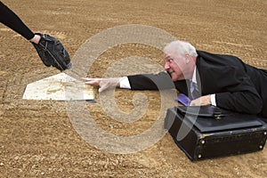 Businessman Sliding for Home