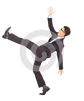 Businessman slip and fall and a funny pose
