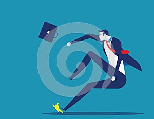 Businessman slipped on a banana peel. Concept business vector illustration. Flat character style