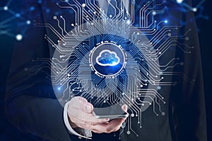 Woman hand using online security interface