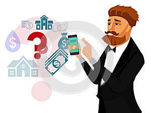 Businessman with Smartphone Flat Illustration