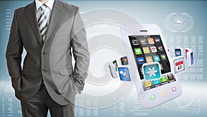 Businessman with smartphones and colorful apps