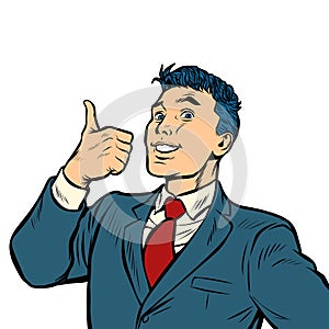 Businessman smile thumb up like gesture isolate on white background