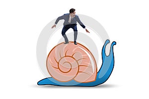 Businessman with snail in slow business concept