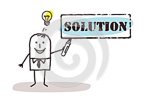 Businessman with solution sign