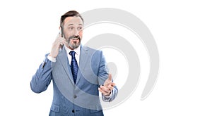 businessman speak on smartphone. man boss has conversation. business negotiation