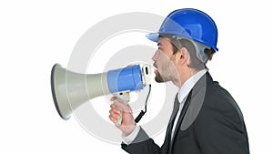 Businessman speaking into a megaphone