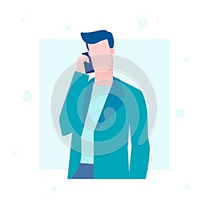 Businessman speaking on the phone - flat design style illustration